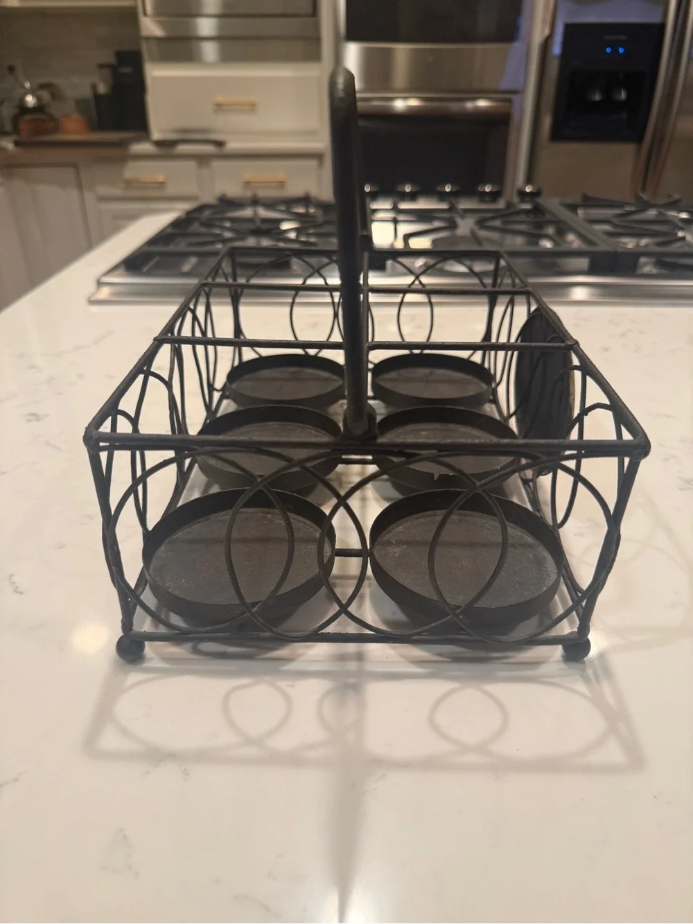 Rustic Bee Metal 6 Jar Caddy Basket Farmhouse French Country Decor